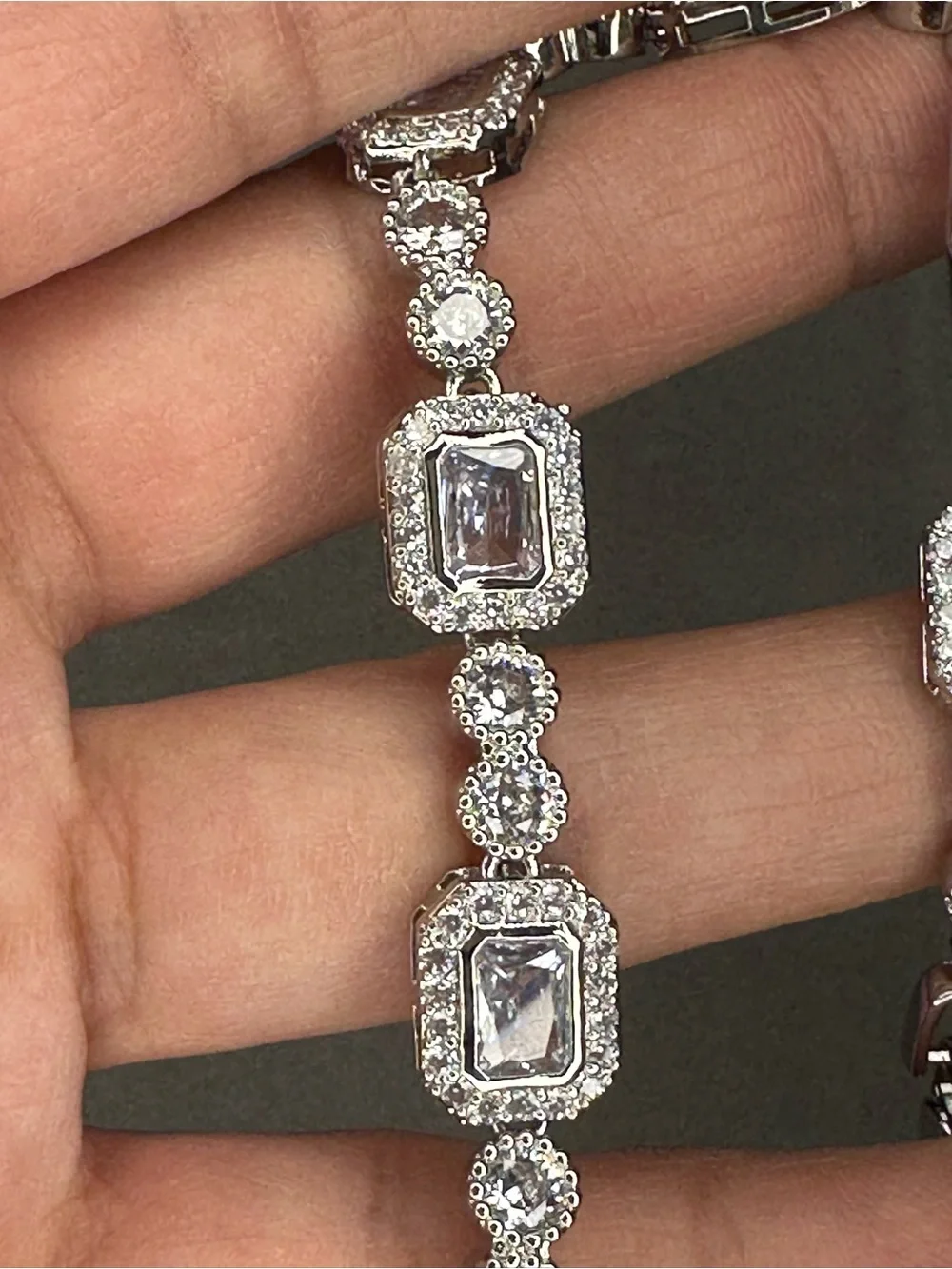 Elegant Silver-Tone Crystal Link Bracelet - Silver